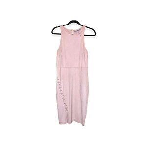 JENNIFER LOPEZ Pink Faux Suede Sleeveless Midi Sheath Dress 6